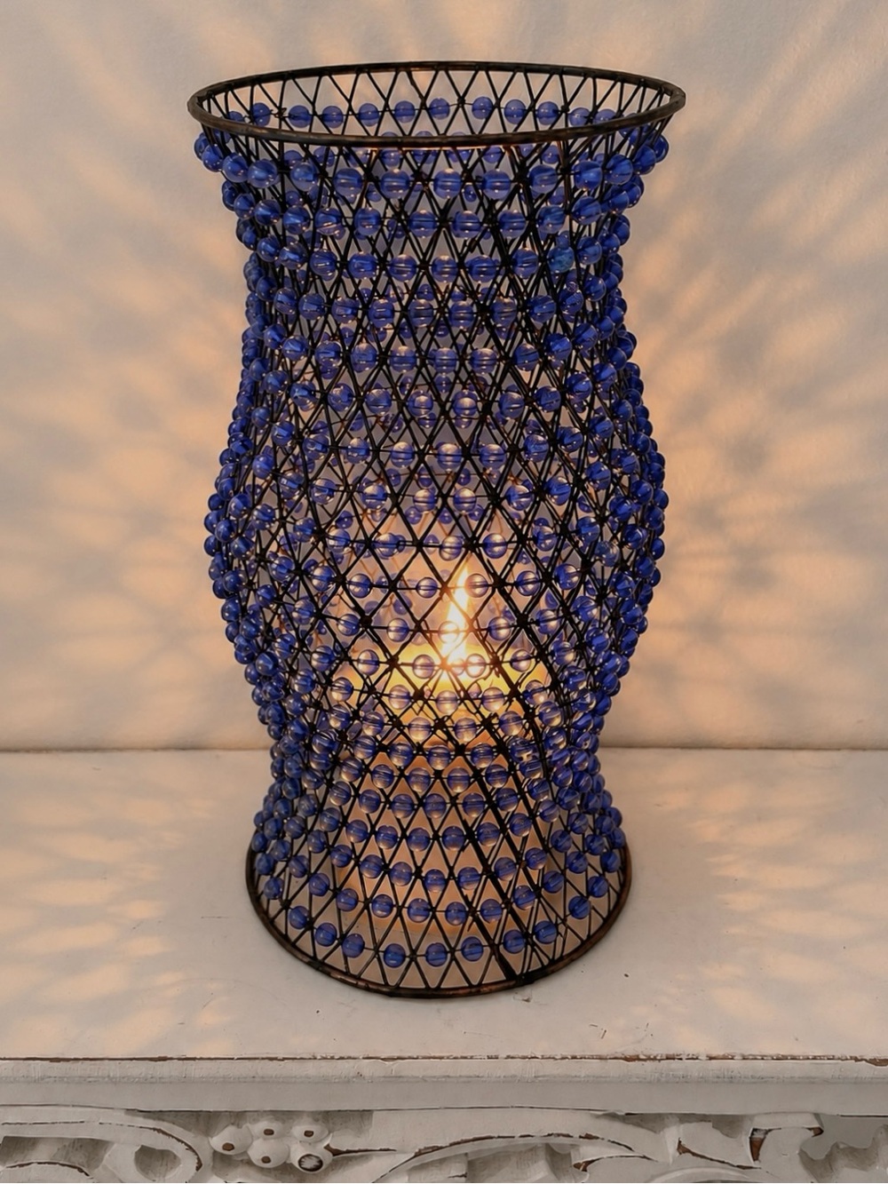 Bombay Company Glass Beaded Candle/Lamp Shade, Cobalt Blue 8.5”